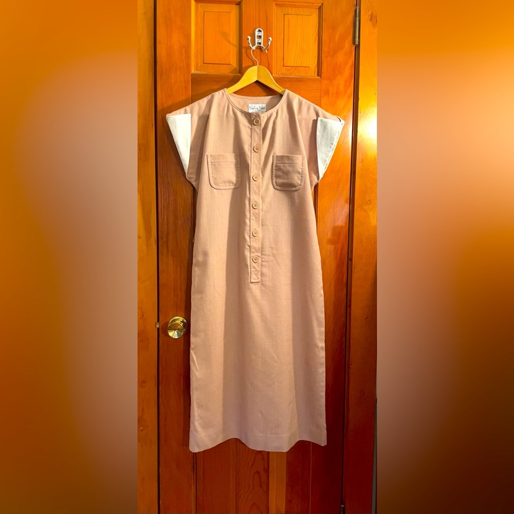 Sleeveless Tan Button-Down Dress